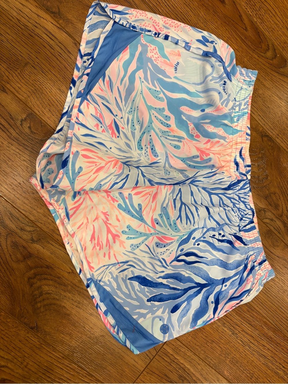 Lilly Pulitzer Seafoam Coral Reef Athletic Shorts in Blue, Pink & White